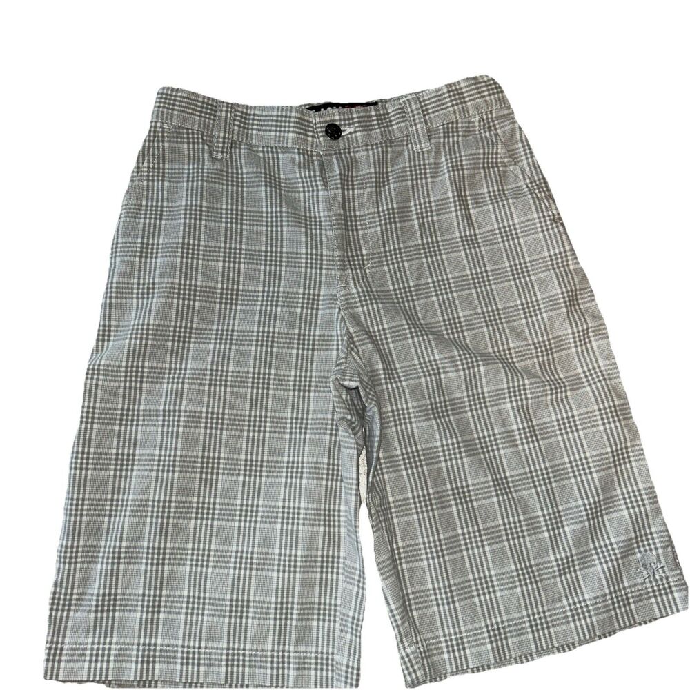 Tony Hawk Shorts Boys size 8 Grey White Plaid Adjustable Waist